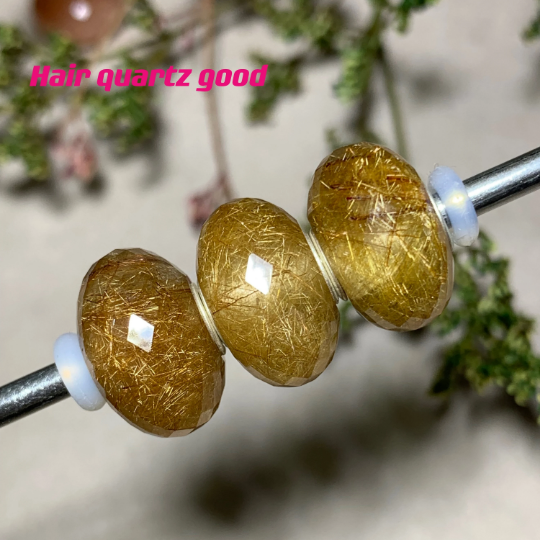 Faceted Golden or Copper Rutilated Quartz Beads with Big Hole for European Bracelets