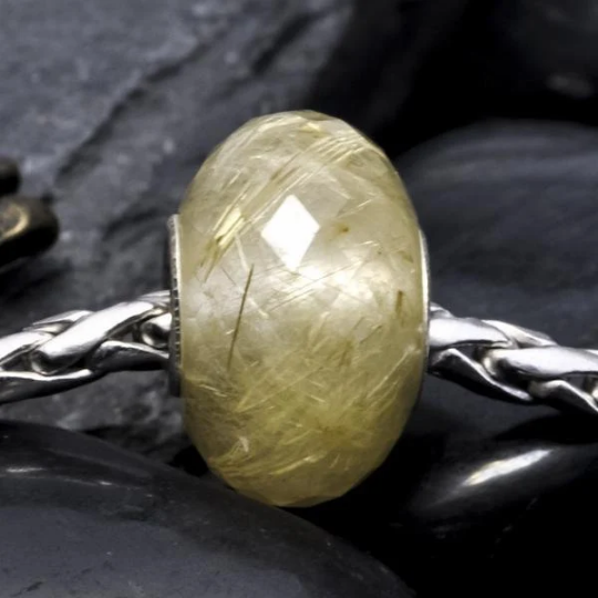 Faceted Golden or Copper Rutilated Quartz Beads with Big Hole for European Bracelets