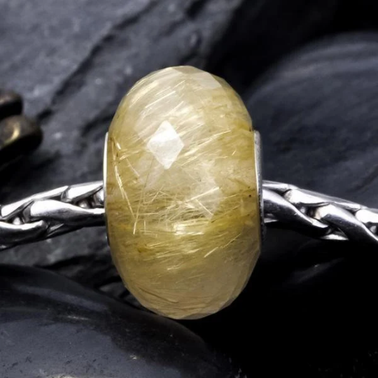 Faceted Golden or Copper Rutilated Quartz Beads with Big Hole for European Bracelets
