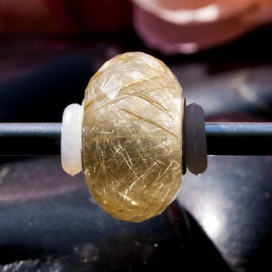 Faceted Golden or Copper Rutilated Quartz Beads with Big Hole for European Bracelets