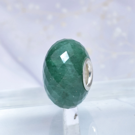 Faceted Green Aventurine Beads with Large Core for European Bracelets