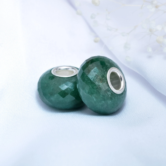 Faceted Green Aventurine Beads with Large Core for European Bracelets