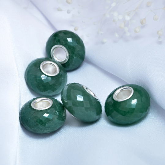 Faceted Green Aventurine Beads with Large Core for European Bracelets