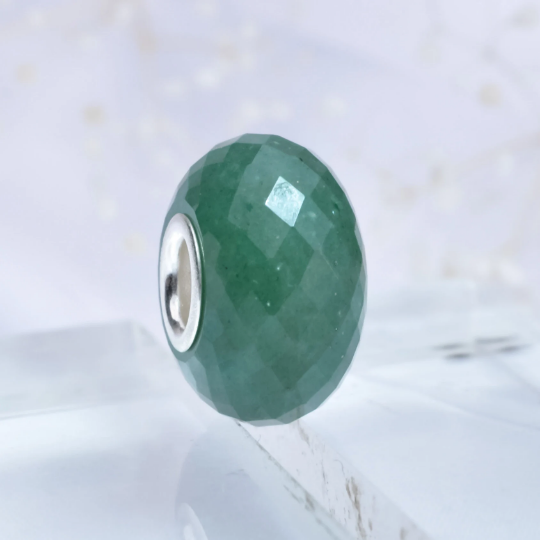 Faceted Green Aventurine Beads with Large Core for European Bracelets