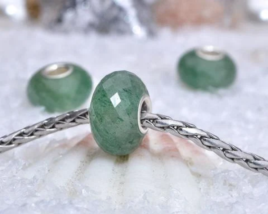 Faceted Green Strawberry Quartz Bead with Large Core fits European Charm Bracelets
