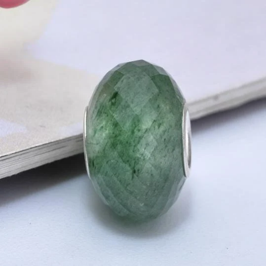 Faceted Green Strawberry Quartz Bead with Large Core fits European Charm Bracelets