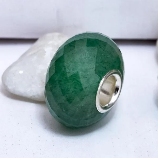 Faceted Green Strawberry Quartz Bead with Large Core fits European Charm Bracelets