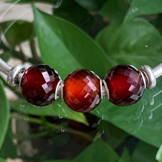 11.5~12.5mm Faceted Hessonite Garnet Beads Round Gemstone Bead with Small Core for European Trollbeads Charm Bracelets and Pandora Bangles