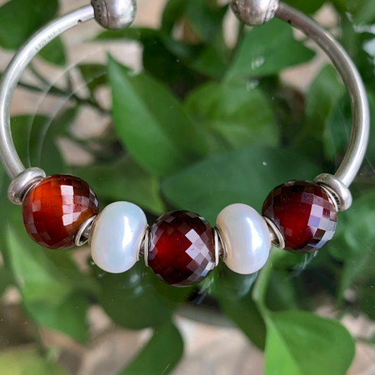11.5~12.5mm Faceted Hessonite Garnet Beads Round Gemstone Bead with Small Core for European Trollbeads Charm Bracelets and Pandora Bangles