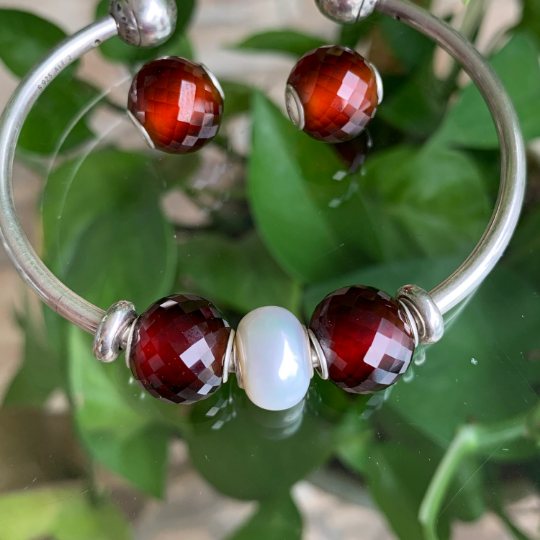 11.5~12.5mm Faceted Hessonite Garnet Beads Round Gemstone Bead with Small Core for European Trollbeads Charm Bracelets and Pandora Bangles