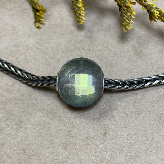 Faceted Labradorite Stone Beads Gemstone Silver Core with Blue Green Yellow Flash Artisanbeads For Trollbeads Bracelet Bangle