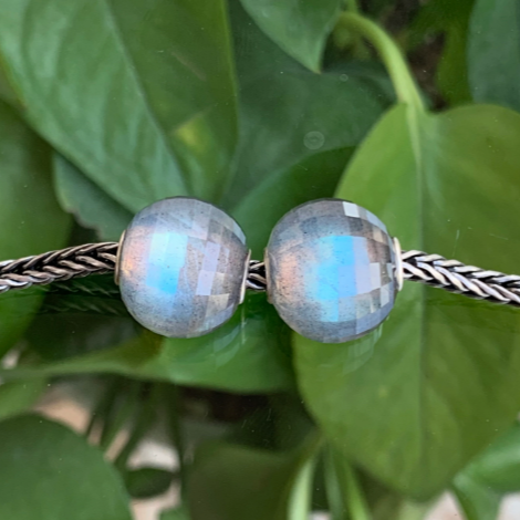 Faceted Labradorite Stone Beads Gemstone Silver Core with Blue Green Yellow Flash Artisanbeads For Trollbeads Bracelet Bangle