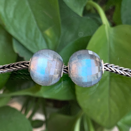 Faceted Labradorite Stone Beads Gemstone Silver Core with Blue Green Yellow Flash Artisanbeads For Trollbeads Bracelet Bangle