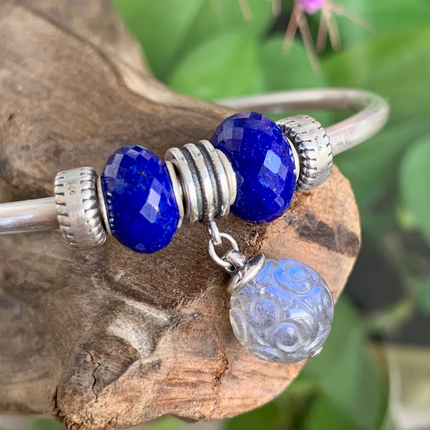 Faceted Small Size Royal Blue Lapis Lazuli Beads with Silver Core Compatible For European Bracelet Bangles