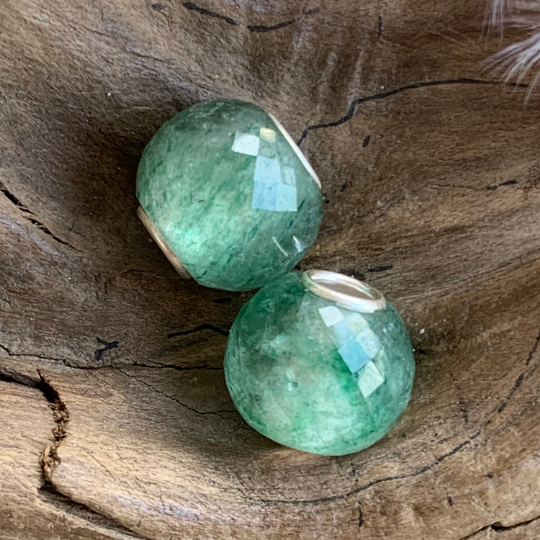 Lovely Faceted Mini Round Green Strawberry Quartz Beads with Silver Core for European Bracelets or Bangles