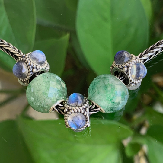 Lovely Faceted Mini Round Green Strawberry Quartz Beads with Silver Core for European Bracelets or Bangles