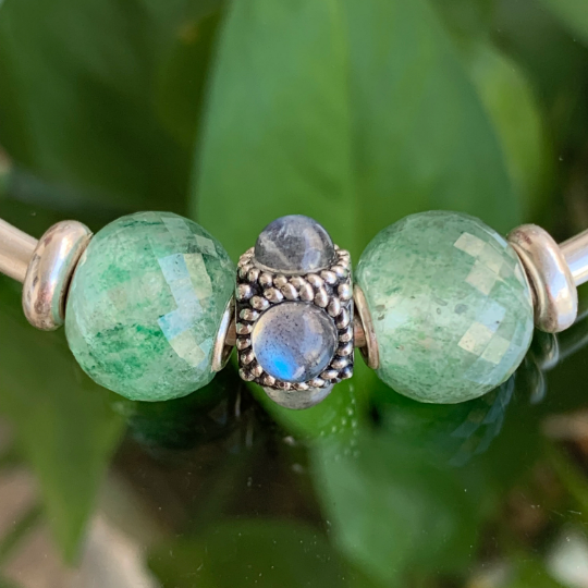 Lovely Faceted Mini Round Green Strawberry Quartz Beads with Silver Core for European Bracelets or Bangles