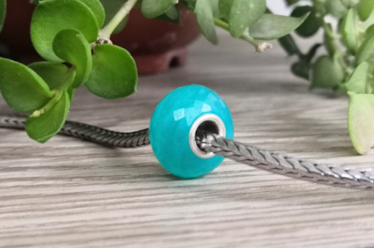 Faceted Natural Amazonite Gemstone Sparkle Bead with Sliver Core for European Bracelets