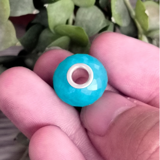 Faceted Natural Amazonite Gemstone Sparkle Bead with Sliver Core for European Bracelets