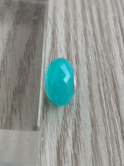 Faceted Natural Amazonite Gemstone Sparkle Bead with Sliver Core for European Bracelets
