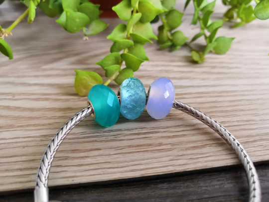 Faceted Natural Amazonite Gemstone Sparkle Bead with Sliver Core for European Bracelets