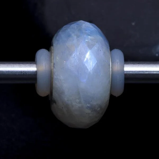 Faceted Natural Grey Moonstone Bead with Silver Core for European Bracelets