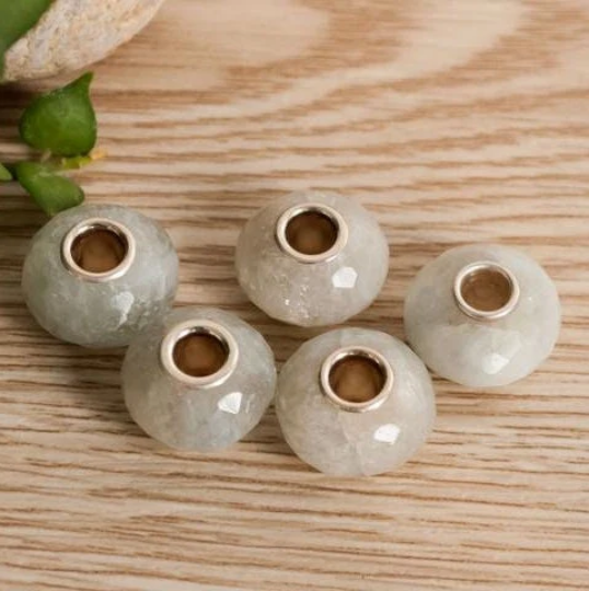 Faceted Natural Grey Moonstone Bead with Silver Core for European Bracelets