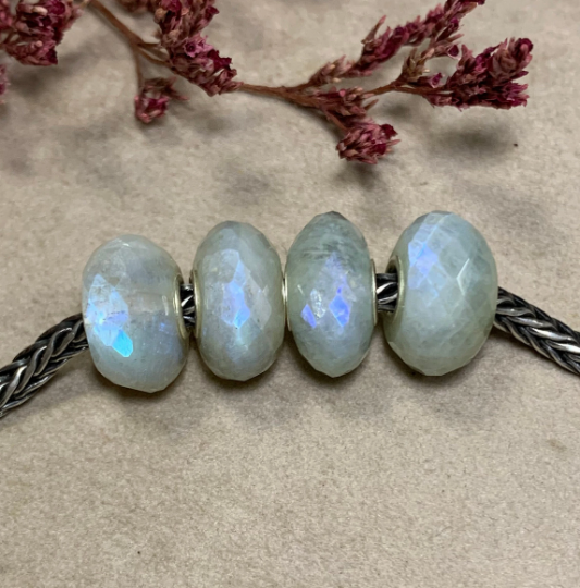 Faceted Natural Grey Moonstone Bead with Silver Core for European Bracelets
