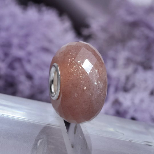 Faceted Natural Orange Moonstone Bead with Silver Core for European Bracelets