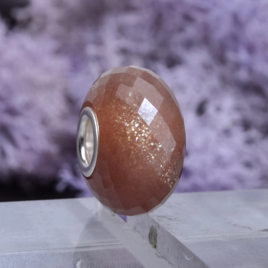 Faceted Natural Orange Moonstone Bead with Silver Core for European Bracelets
