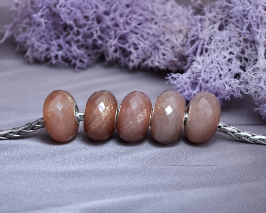 Faceted Natural Orange Moonstone Bead with Silver Core for European Bracelets