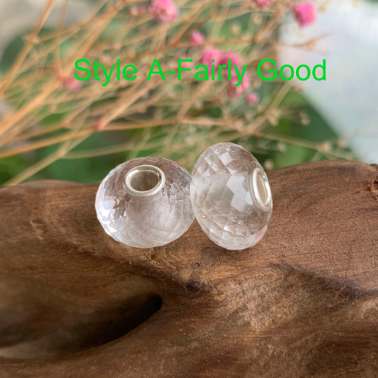Transparent Faceted Rock Quartz Beads White Crystal Beads with Silver Core for European Bracelets or Bangles