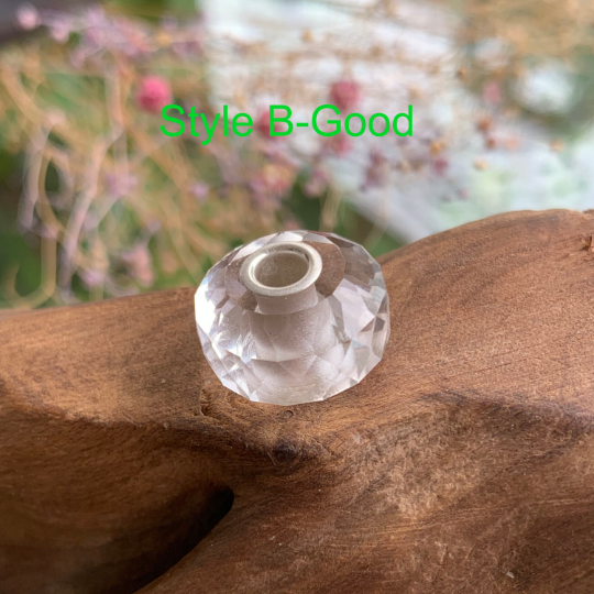 Transparent Faceted Rock Quartz Beads White Crystal Beads with Silver Core for European Bracelets or Bangles