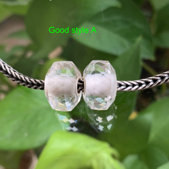 Transparent Faceted Rock Quartz Beads White Crystal Beads with Silver Core for European Bracelets or Bangles
