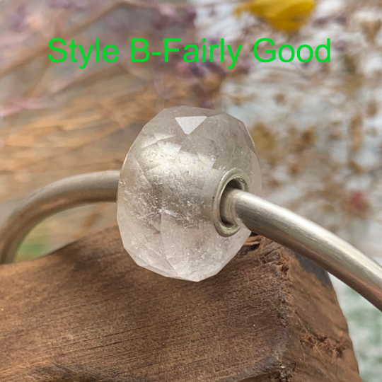 Transparent Faceted Rock Quartz Beads White Crystal Beads with Silver Core for European Bracelets or Bangles