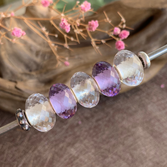 Transparent Faceted Rock Quartz Beads White Crystal Beads with Silver Core for European Bracelets or Bangles