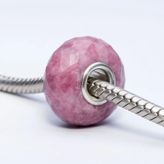 Faceted Rose Rhodonite Beads with Big Core Fit European Bracelets Natural Gemstone Beads