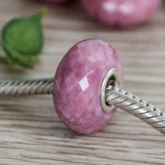 Faceted Rose Rhodonite Beads with Big Core Fit European Bracelets Natural Gemstone Beads