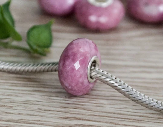 Faceted Rose Rhodonite Beads with Big Core Fit European Bracelets Natural Gemstone Beads