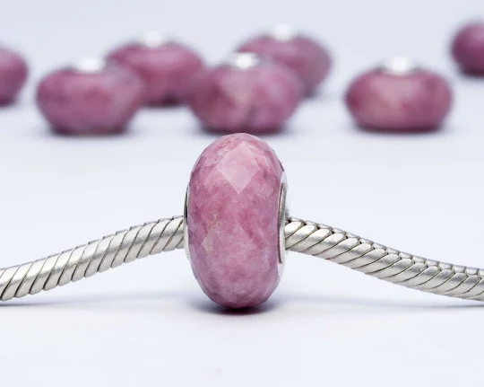 Faceted Rose Rhodonite Beads with Big Core Fit European Bracelets Natural Gemstone Beads