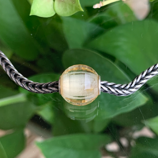 Faceted Round Beads Citrine beads Yellow Quartz Gemstone Beads with Silver Core Fit Charm European Bracelets or Bangles