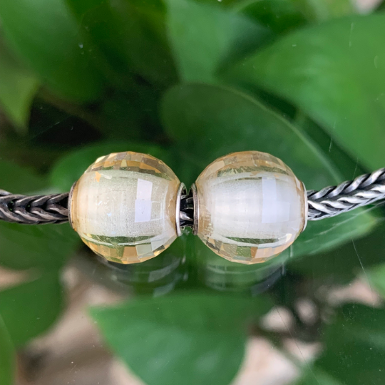 Faceted Round Beads Citrine beads Yellow Quartz Gemstone Beads with Silver Core Fit Charm European Bracelets or Bangles