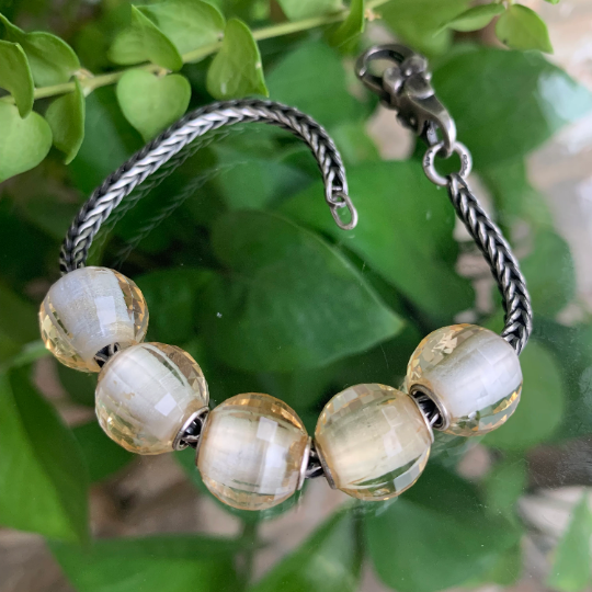 Faceted Round Beads Citrine beads Yellow Quartz Gemstone Beads with Silver Core Fit Charm European Bracelets or Bangles