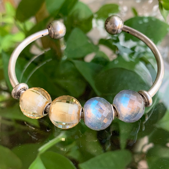 Faceted Round Beads Citrine beads Yellow Quartz Gemstone Beads with Silver Core Fit Charm European Bracelets or Bangles