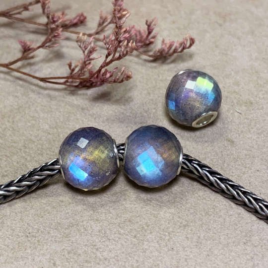 Faceted Round Labradorite Gemstone Beads with Silver Core Fit Charm EuropeanTrollbeads Bracelets or Pandora Bangles