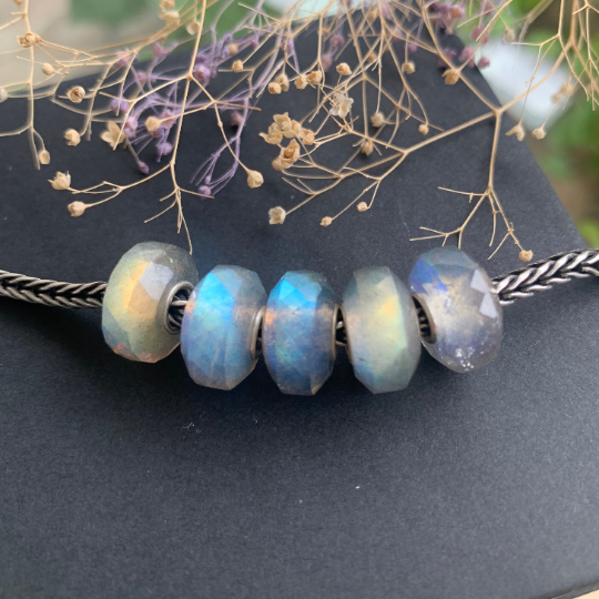Charming Faceted Small Size Labradorite Beads with Silver Core for European Trollbeads Bracelets and Some of the Pandora Bangles