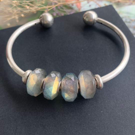 Charming Faceted Small Size Labradorite Beads with Silver Core for European Trollbeads Bracelets and Some of the Pandora Bangles