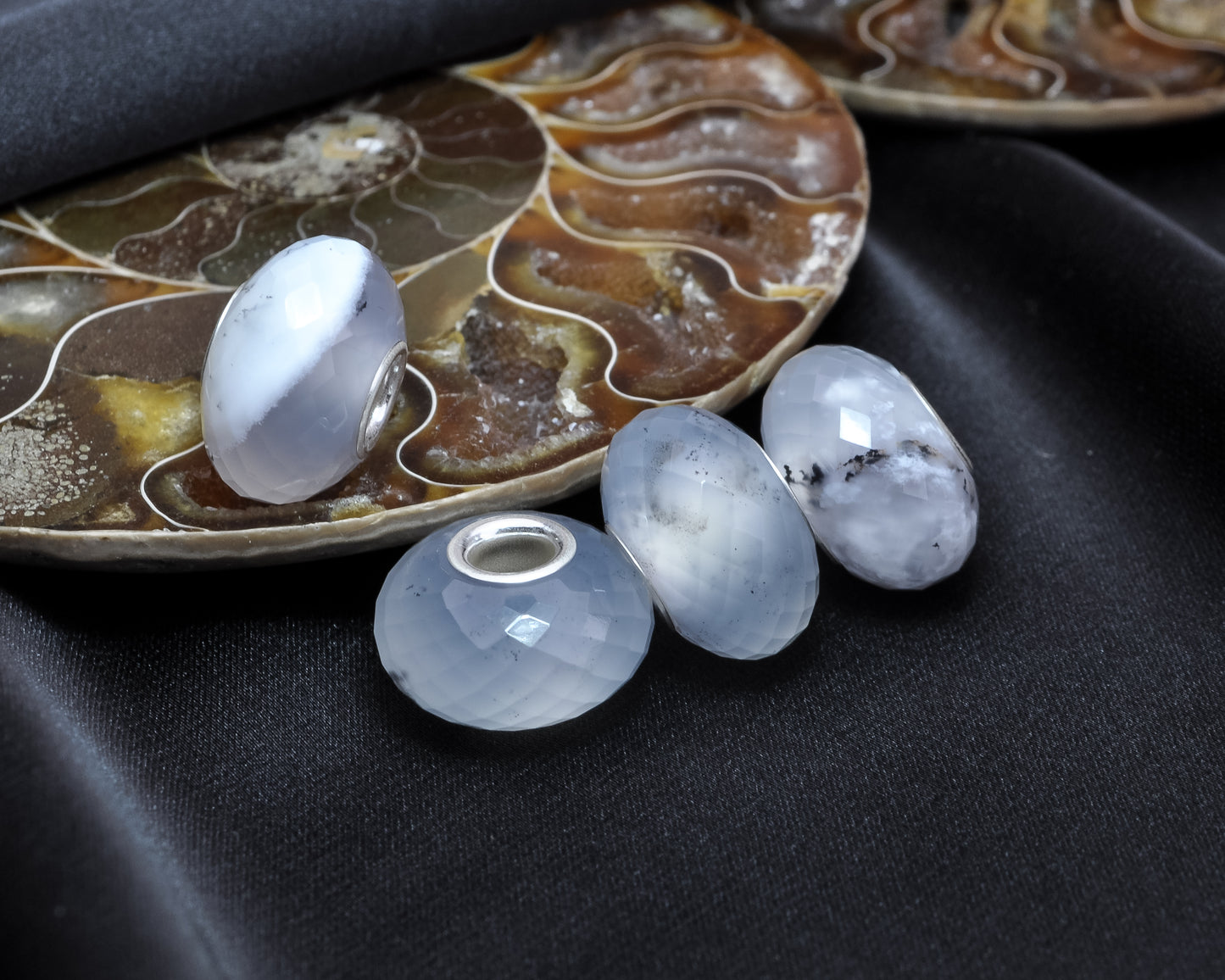 Faceted Dendritic Agate Carnelian Gemstone Bead with Sterling Silver Core for European Charm Bracelets
