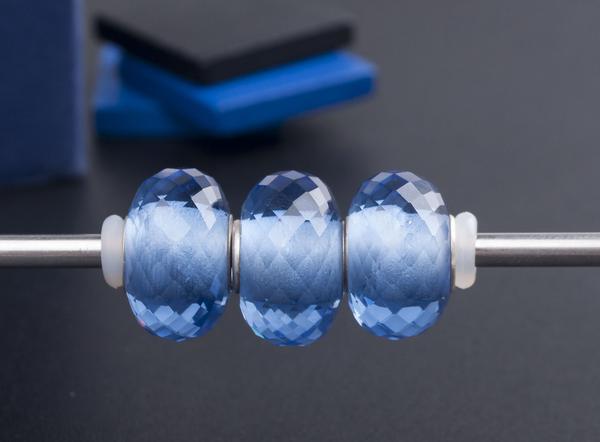 Faceted Marine Blue Glass Material Gemstone Beads with Large Core for European Charm Bracelets