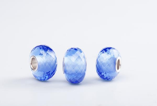 Faceted Marine Blue Glass Material Gemstone Beads with Large Core for European Charm Bracelets
